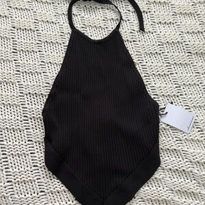 Olivaceous Black Ribbed Knit Top